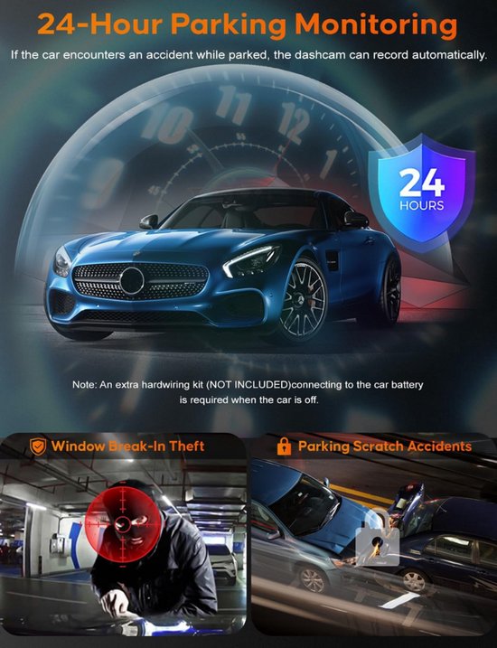 Dashcam - Daschcams - Voiture - Caméra - Avant - Arrière - Vidéo - Sécurité automobile - Sécurité de stationnement - Enregistrement - Jour et nuit - Prévention des dommages