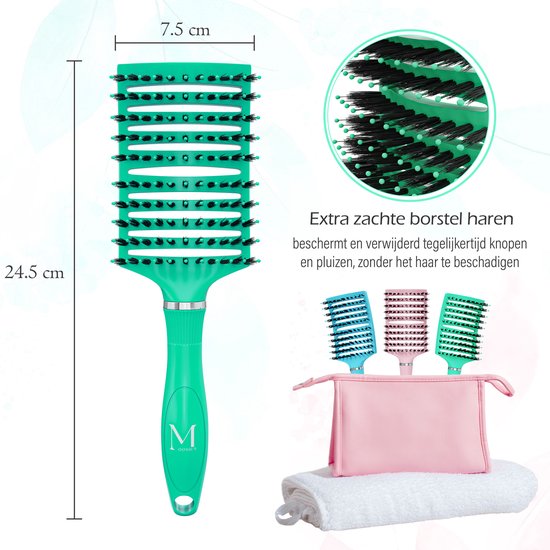 Brosse à cheveux perméable à Ventilation incurvée Moonie's - Brosse à cheveux démêlante - Vert - Brosse démêlante - Brosse ventilée incurvée - Vert