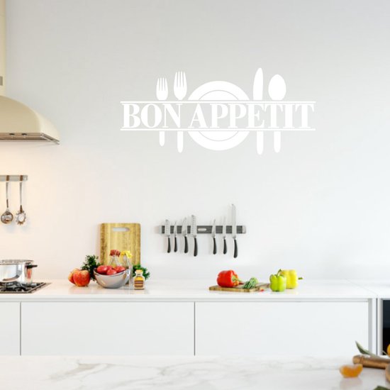 Muursticker Bon Appetit Avec Couverts - Or - 80 x 35 cm - Muursticker4Sale
