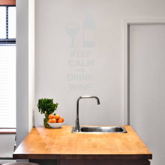Muursticker Keep Calm And Drink Wine - Zwart - 58 x 160 cm - Textes anglais salon cuisine - Sticker mural