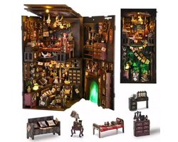 Meedeer DIY Book Nook Kit-3D houten puzzel boekensteunen-DIY miniatuur poppenhuis kit- Magisch Huis-Magische wereld-Booknook modelbouwset Met led en stofkap-houten modellen om te bouwen voor volwassenen
