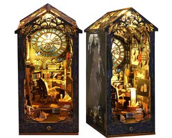 DIY Magic Book Nook Kit met sensorlicht- Detectivebureau- houten modelbouw- DIY miniatuur poppen huis- met LED-licht en meubels - doe-het-zelf houten poppenhuis kit -puzzel huis model bouwsets, thuis, boekenplank decor