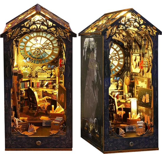 DIY Magic Book Nook Kit met sensorlicht- Detectivebureau- houten modelbouw- DIY miniatuur poppen huis- met LED-licht en meubels - doe-het-zelf houten poppenhuis kit -puzzel huis model bouwsets, thuis, boekenplank decor