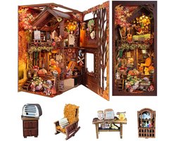 Meedeer Boek Nook Kit-Schemer Lodge-3D Houten Boek Stand Puzzel-DIY Miniatuur Huis Kit Boek Nook-Model Bouwpakket Met led en stofkap-DIY Poppenhuis Kits voor Kinderen en Volwassenen-Cadeau voor Verjaardag Thanksgiving Day Kerstmis