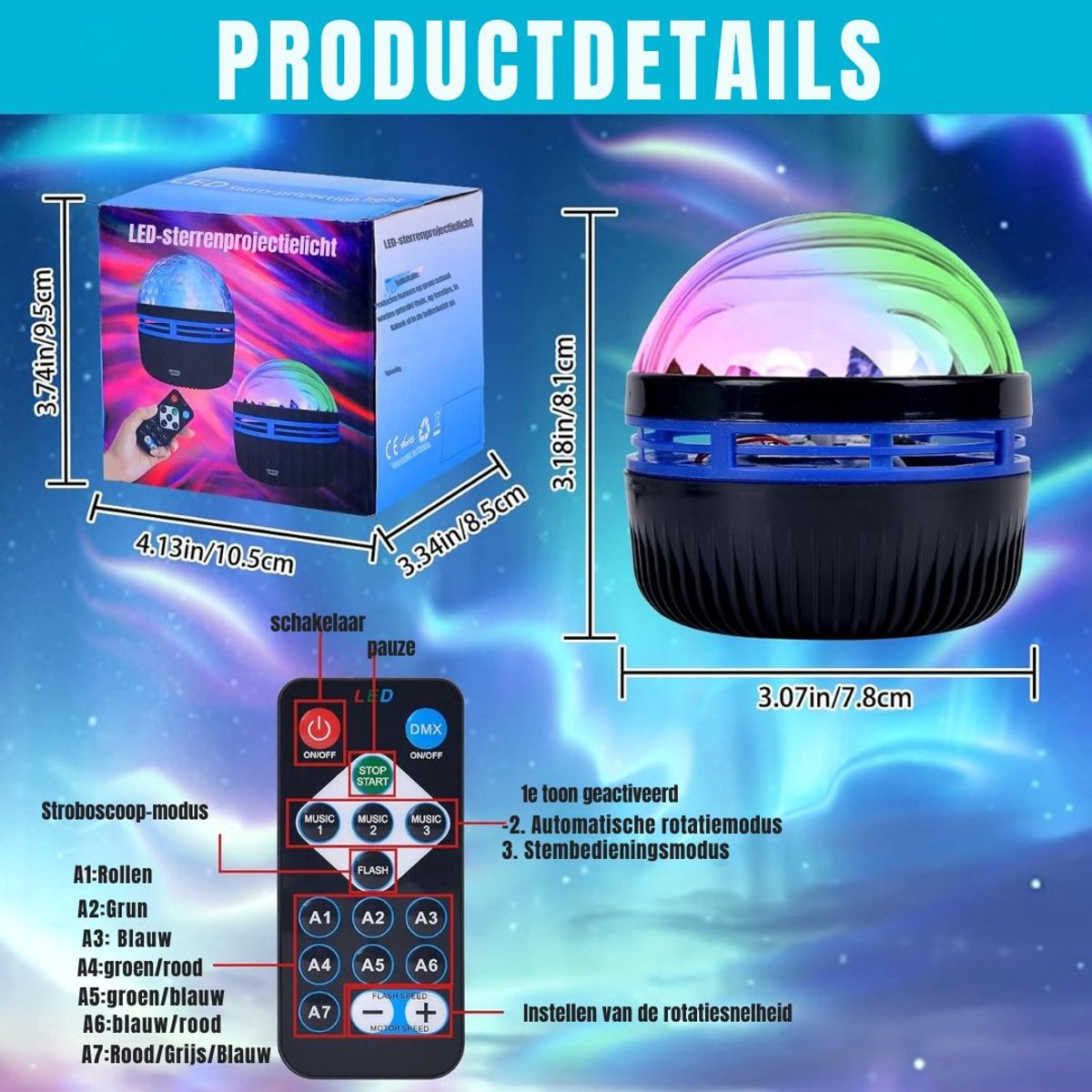 Zylo® Noorderlicht Projector - Aurora Projector - Galaxy Lamp - 4x3x3cm - Zwart