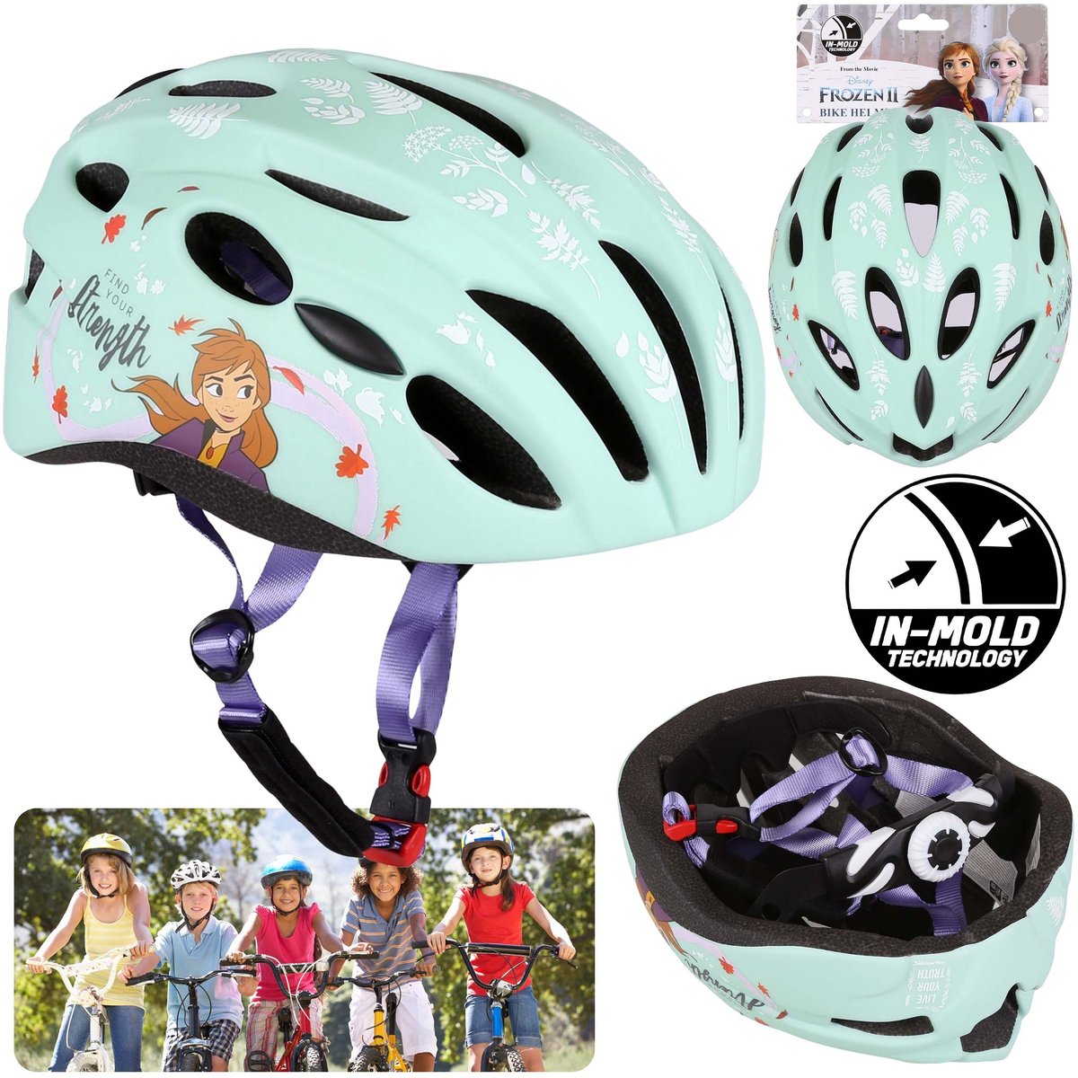 Frozen Elsa en Anna Mint kinderfietshelm, meisjes, lichtgewicht, verstelbaar 52-56 cm