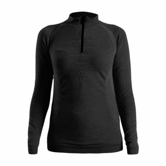 Maillot de corps UYN Fusyon Biotech UW à manches longues et Zip pour femme, noir - XS
