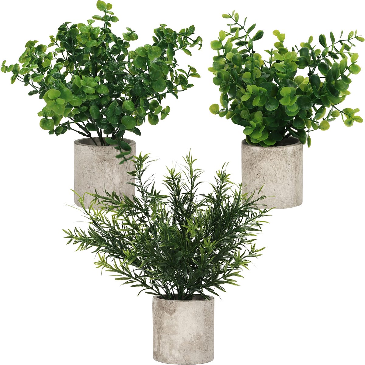 Unyqoos ® Set van Drie Realistische Miniatuur Groene Planten in Decoratieve Potten voor Huis en Kantoor kleur2