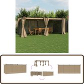 vidaXL Prieel met gordijnen - 6x3m - Staal - Taupe Tuinpaviljoen - Tuingereedschap - Buitenspeelgoed - Lounge Set - Parasol
