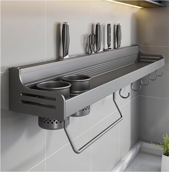 Kruidenrek zonder boren, aluminium keukenrek, hangend zonder