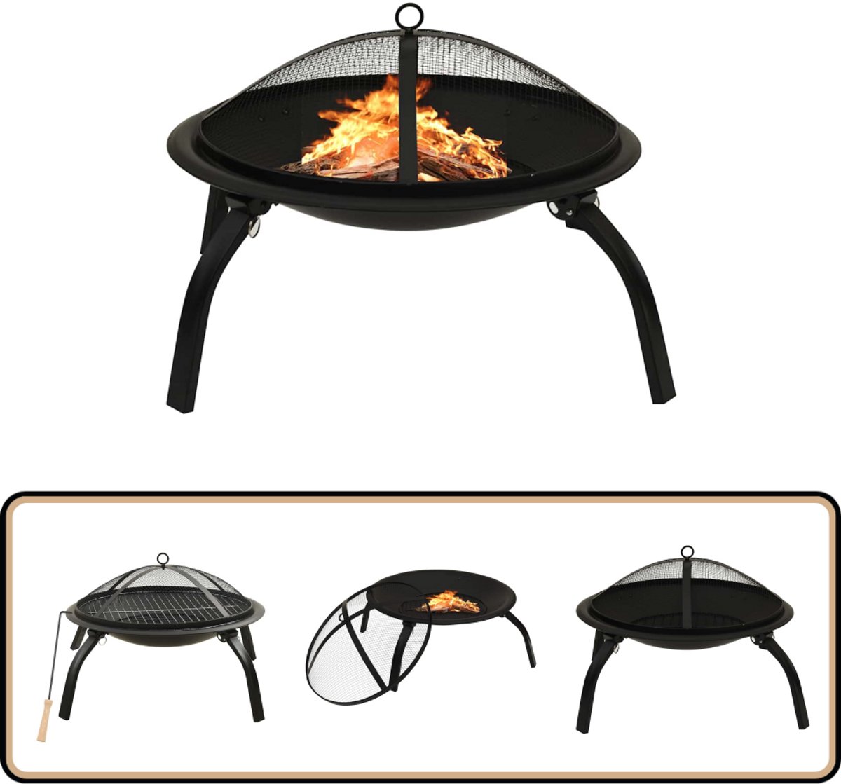 vidaXL Vuurschaal & BBQ 2-in-1 Staal Zwart Vuurschaal - Open Haard - Bbq - Tuinverwarming - Outdoor Living Stijlvolle zwarte vuurschaal met BBQ-functie voor tuinverwarming en outdoor living.
