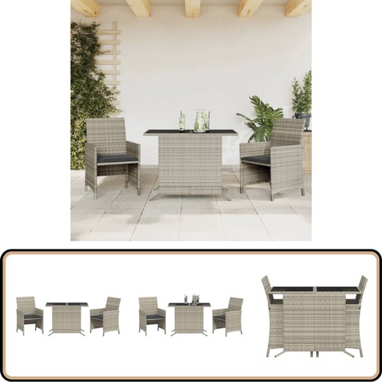Foto: Vidaxl 3 delige bistroset met kussens lichtgrijs bistroset tuinmeubels buis stoelen eetkamerset outdoor furniture