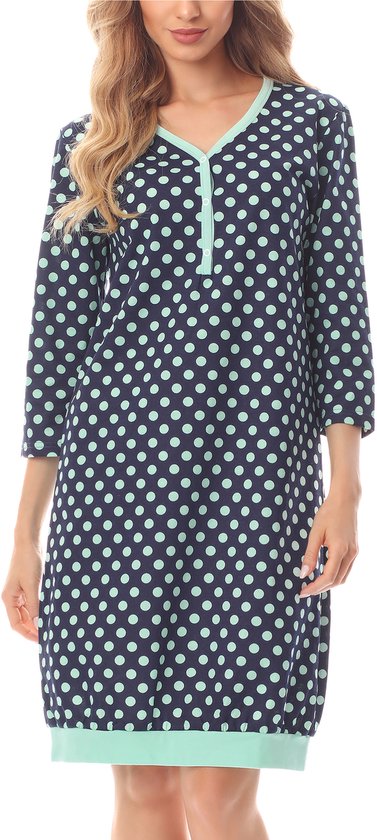 Merry Style Dames Nachtjapon - Kort - Elastisch – Katoen – Donkerblauw/stippen – S - MS-MS10-467-ND