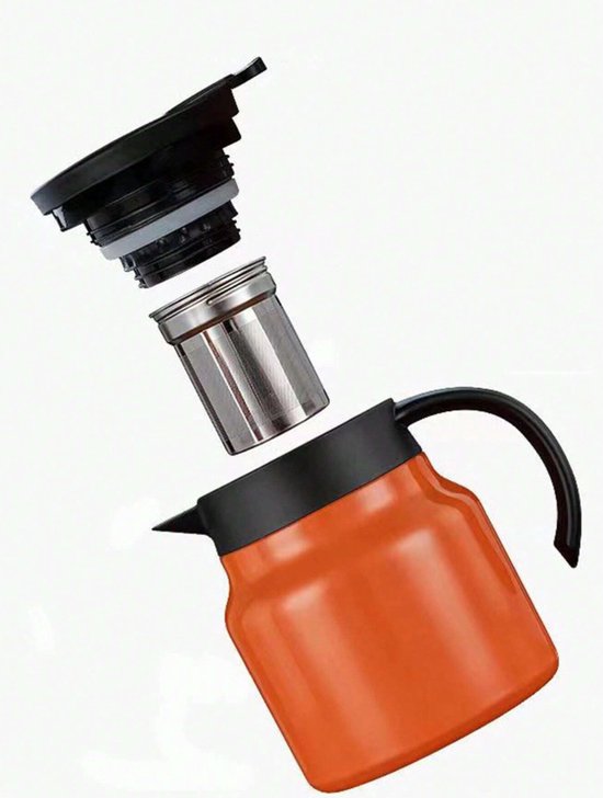 S&E Roestvrijstalen Dubbelwandige Theepot – Geïsoleerd – 800 ml – Warmhoudend - Oranje