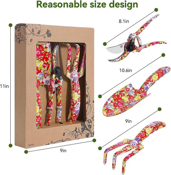 Ensemble d'outils de jardin Candala, 3 pièces en aluminium : truelle, cultivateur, sécateur, coffret cadeau pour fournitures de jardin (rouge)