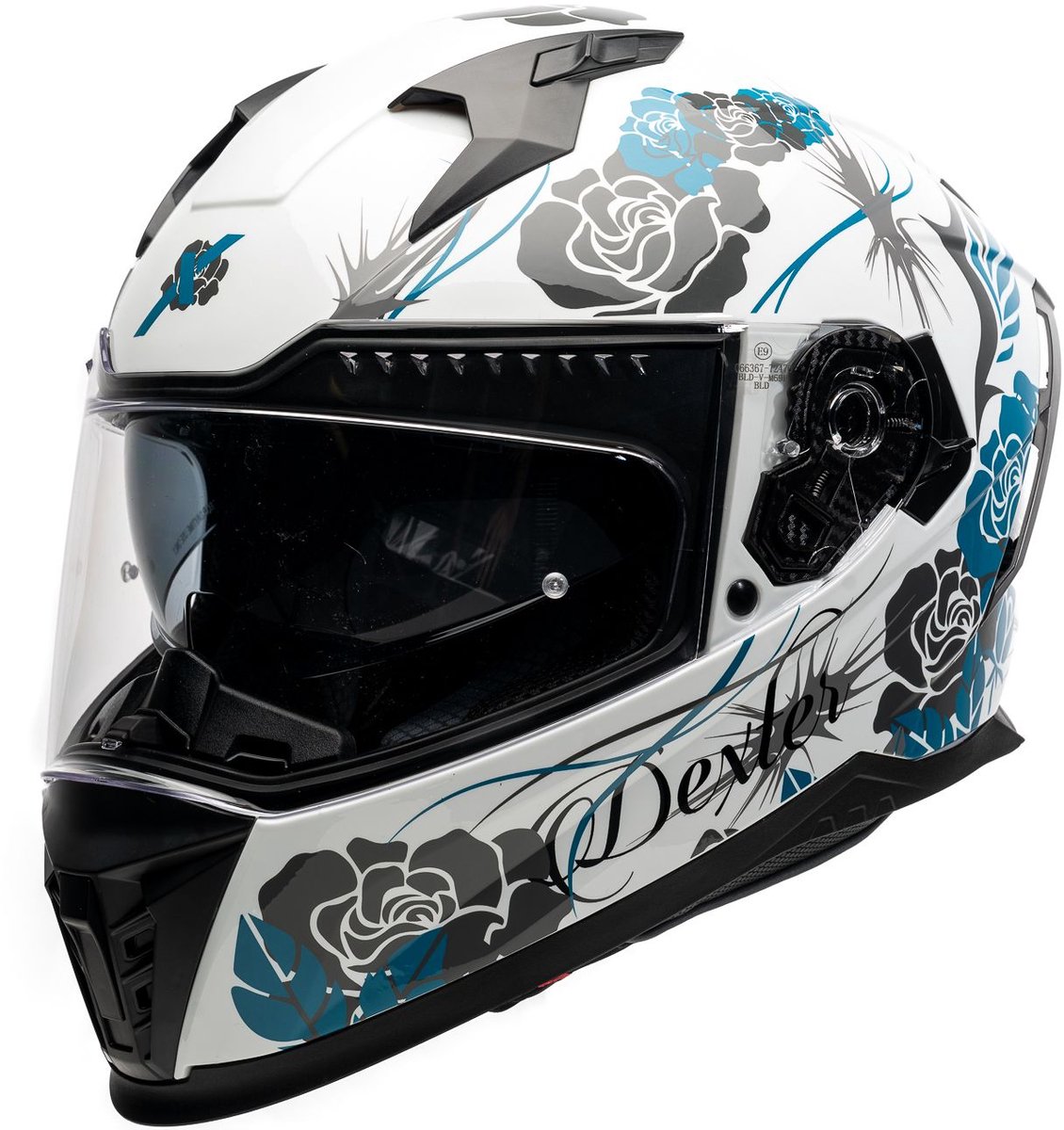 Motor Integraal Helm EROS FELINE CWTM - Wit/Turquoise glanzend XS van MOTOBLOUZ