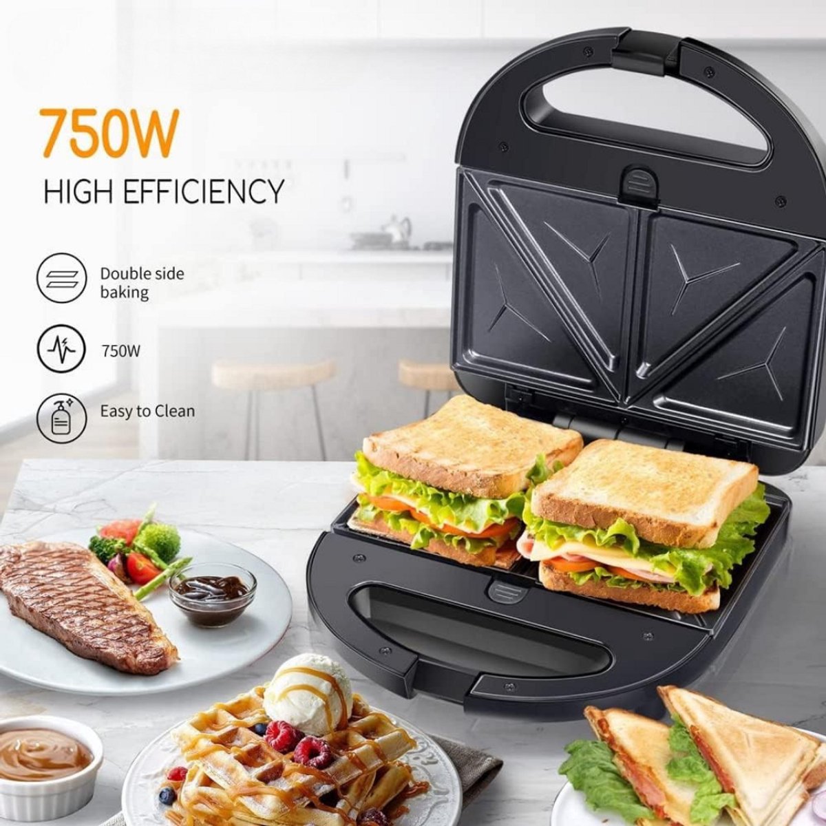 Contactgrill met uitneembare platen - Tosti ijzer thumbnail 2