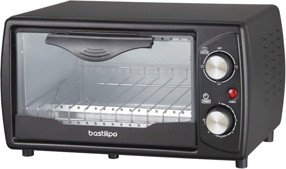 Mini-broodrooster 1000W - Roestvrij Staal, Zwart, 9 Liter - Energie-efficiëntie A++