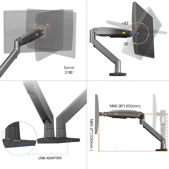 iZi Deals | One For All DM7110 Design-line universele monitorarm - enkele monitor - VESA 100 x 100 - zwart