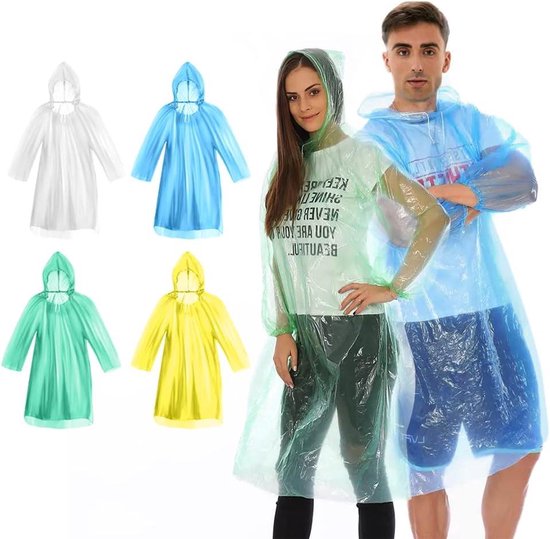 Waterdichte Wegwerpregenponcho - Regencape Voor Volwassenen, Dames & Heren - Transparante Poncho Met Capuchon - Waterdichte Regenponcho Voor Fietsen, Wandelen - 4 Stuks - Orange Glow-editie