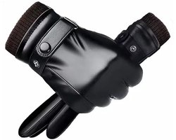 Heren leren handschoenen - Winter warme touchscreen handschoenen - Verstelbare zwarte zachte handschoenen kasjmier voering - Kerstcadeau Verjaardagscadeau Valentijnsdag cadeau