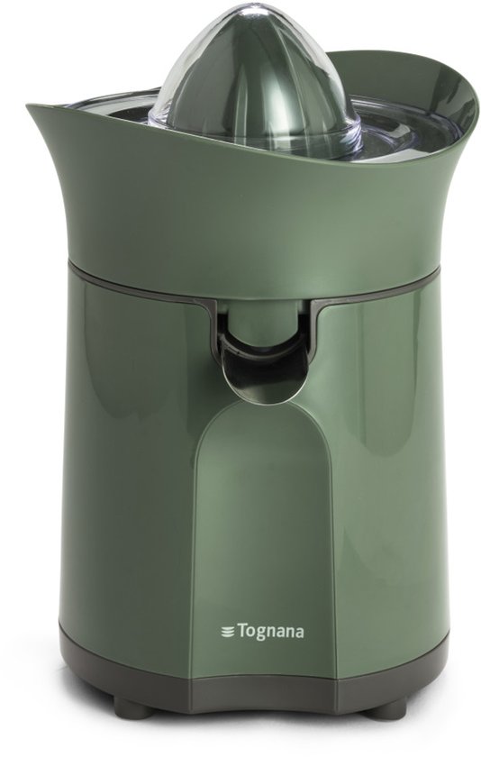 Presse-agrumes électrique vert Tognana avec base gris foncé.
