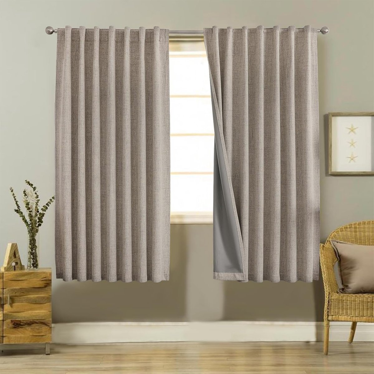 Unyqoos ® Volledig Verduisterende Gordijnen Met Luxe Linnen Uiterlijk Voor Optimale Warmte-Isolatie Bruin