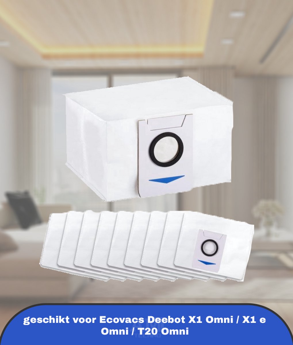 10 stuks stofzakken accessoireset geschikt voor Ecovacs Deebot X1 Omni / X1 e Omni / T20 Omni afzuigstation, 3L grote capaciteit stofzuigerzak reserveonderdelen