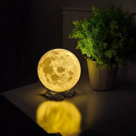 Maanlamp met voet Ø15 cm - USB LED lamp - Nachtlamp - Sfeerverlichting - 3D print - Flevo Print van Merkloos — afbeelding 5