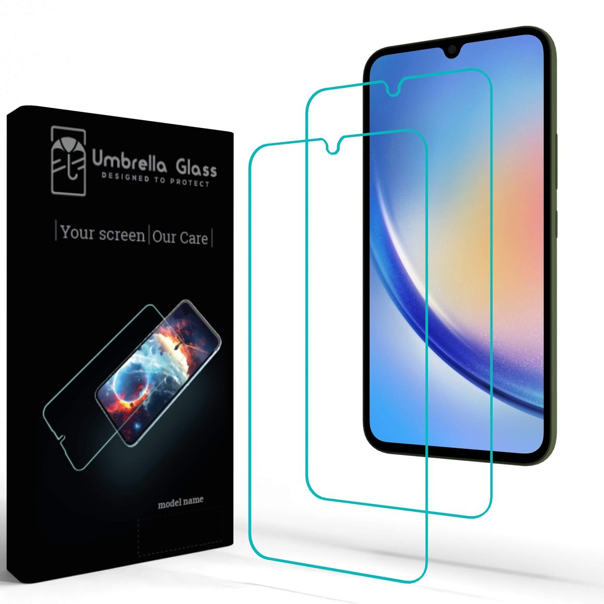 Umbrella Glass Screenprotector - Geschikt voor Samsung Galaxy A34 - A+ Glass clear 0,33mm - 2.5D - 9H