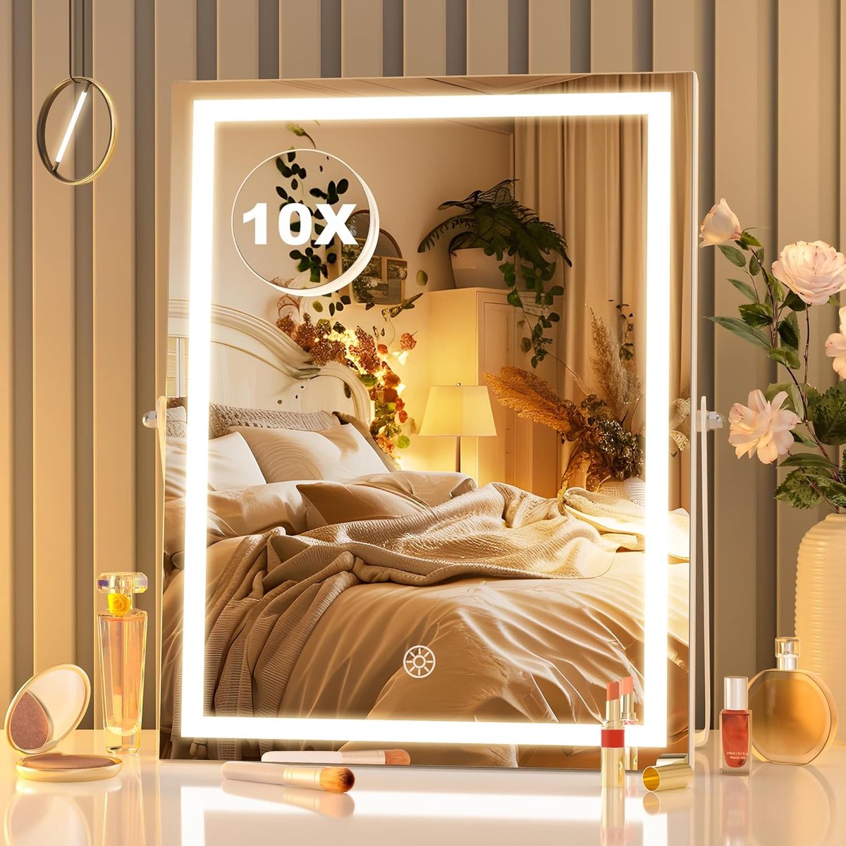 LED Make-upspiegel met Verlichting - 10x Vergroting, Dimbaar en 360 Graden Rotatie