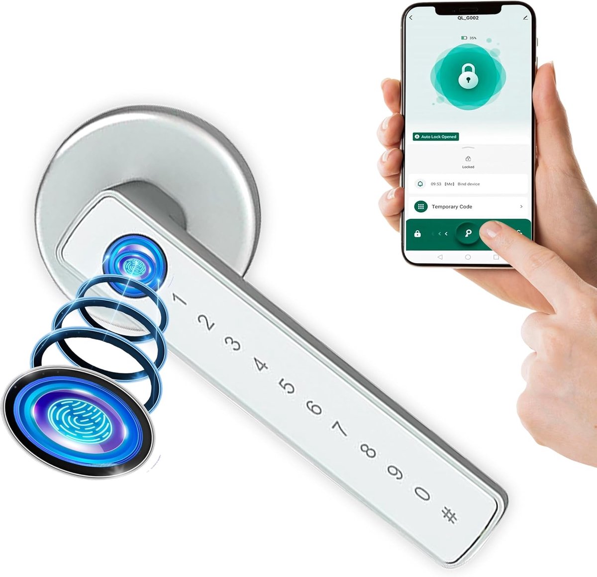 Slim Deurslot met Vingerafdruk en App-besturing - Elektronisch Deurslot voor Deuren van 35-55 mm