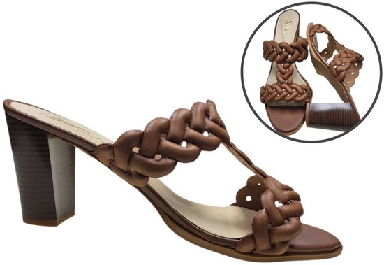 Stravers - Sandales tressées à talon Taille 43 Grandes pointures Slippers marron à talon