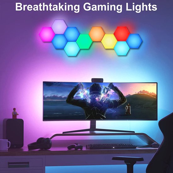 Hexagon Licht Panelen – 6Stuks Hexagon lampen - met App & Afstandsbediening - Led lamp - Wandlamp binnen - Game Verlichting - 16 Miljoen Kleuren