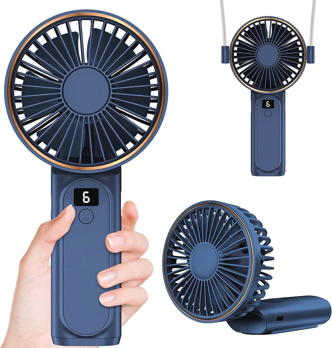 Draagbare ventilator met 6 snelheden en LCD-display - Compacte nekventilator en bureauventilator
