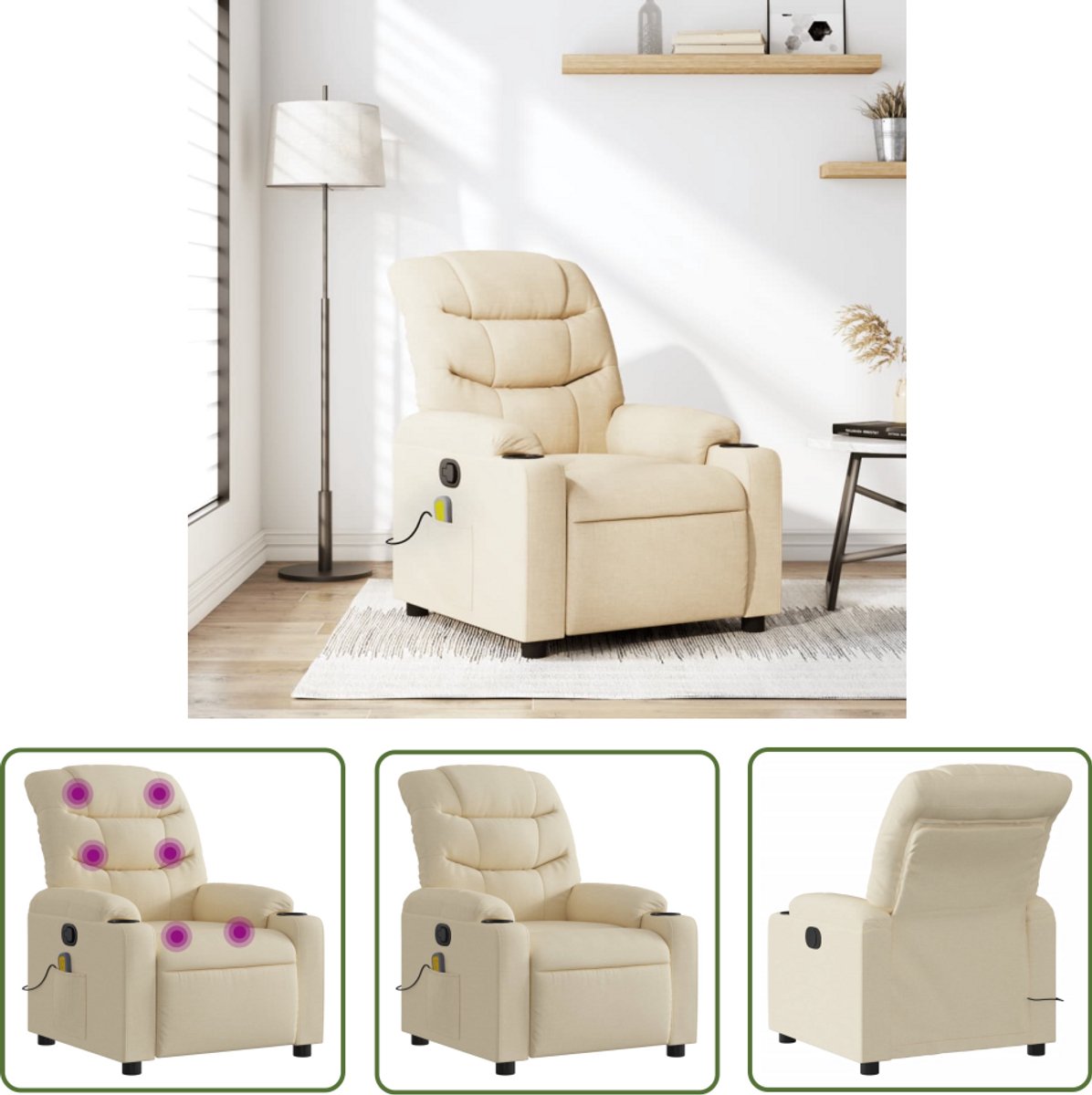 vidaXL Massagestoel Crèmekleurig Verstelbaar Elektrisch - Product - €289,95