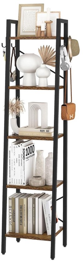 YITAHOME Boekenkast met 5 niveaus, industrieel ladderrek, vrijstaande boekenkasten, houten planken en metalen frame, staand rek, modern rek voor woonkamer, hal, kantoor, wit en eiken
