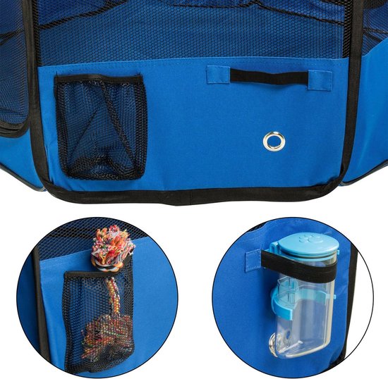 BIGWING Style Puppybox, draagbare opvouwbare puppyhond, kat, konijn, cavia, stof (Blauw, S, 8
