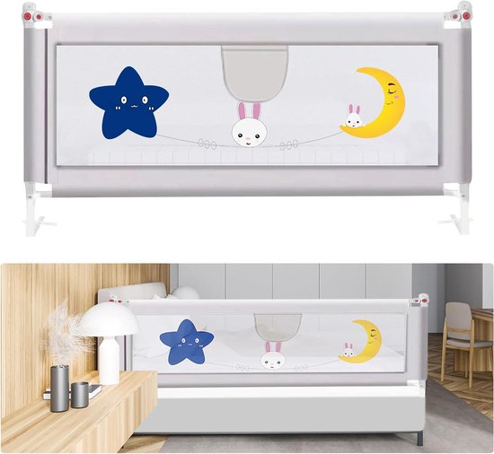 ISOISL Bedhekje, 150 x 68 cm, bedbeschermingsrooster, kinderbedhek voor kinderen, valbescherming, boxspringbed, inklapbaar, nagelvrije montage