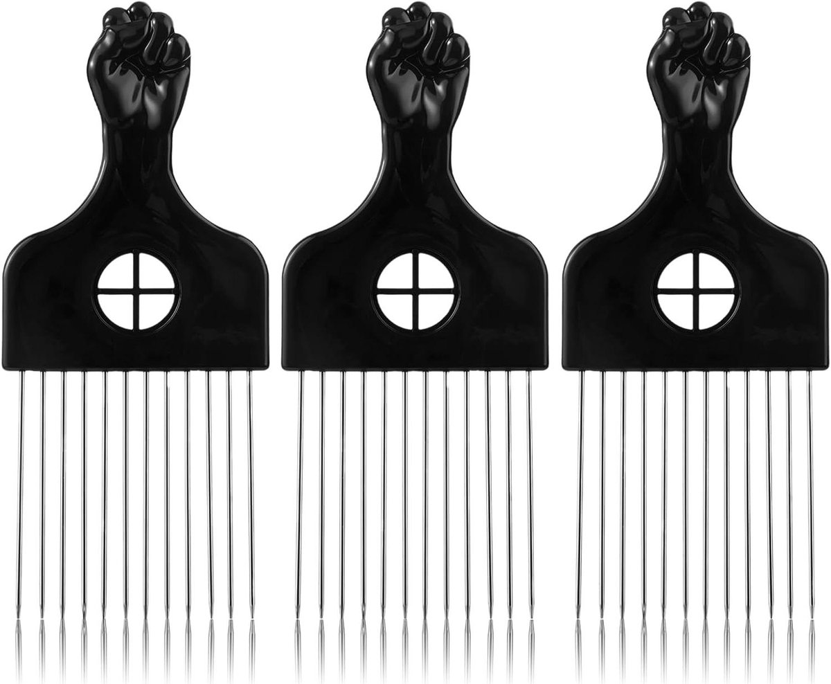 Metalen Afro Kam Set - Krullend Haar Styling - 3 Stuks - Zwart