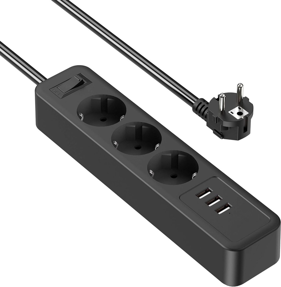 StayPowered Stekkerdoos met USB - Opladen & Stroom in Eén - 3 Stopcontacten - 3 USB Poorten - Snellaadfunctie - Overbelastingsbeveiliging - 2m Kabel - Zwart - Levering Sneller dan Aangegeven!