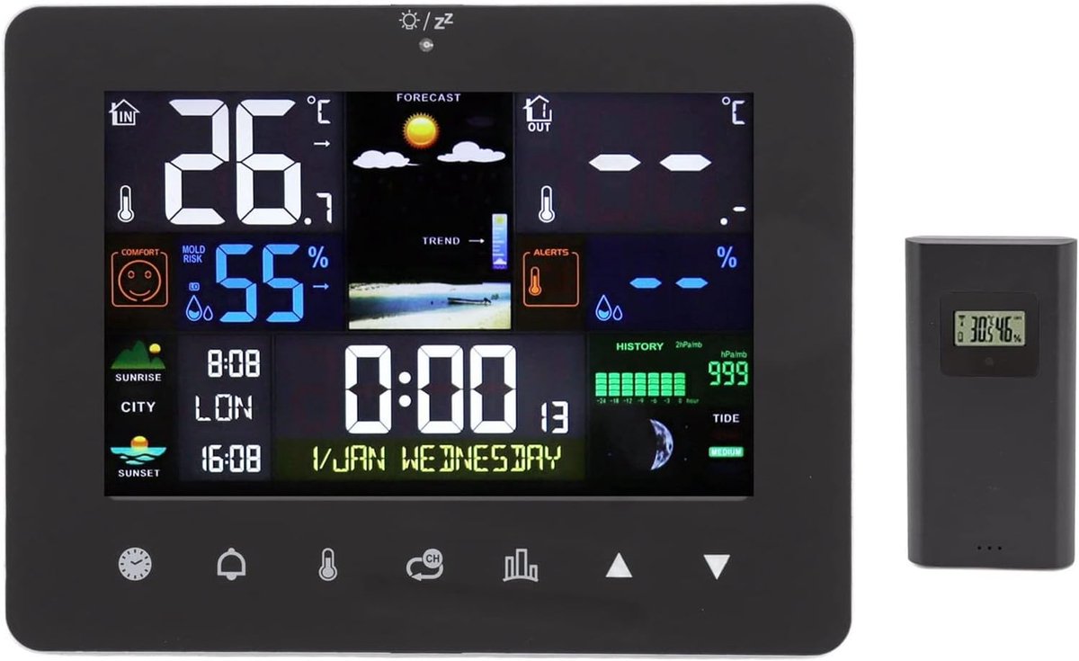 Draadloos Weerstation met Kleurenscherm voor Binnen- en Buitentemperatuur