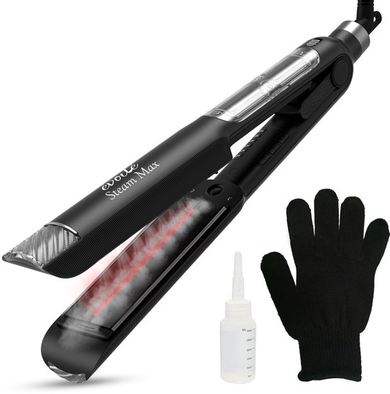 Évoilé Steam Max® stoomstijltang | Professionele 2-in-1 Stoomstijltang & Krultang met Infraroodtechnologie | Hair Straightener | Brede Keramische Platen | 150ºC-230ºC | Voor Glanzend & Beschadigd Haar | 2,5m Snoer | Inclusief Handschoen