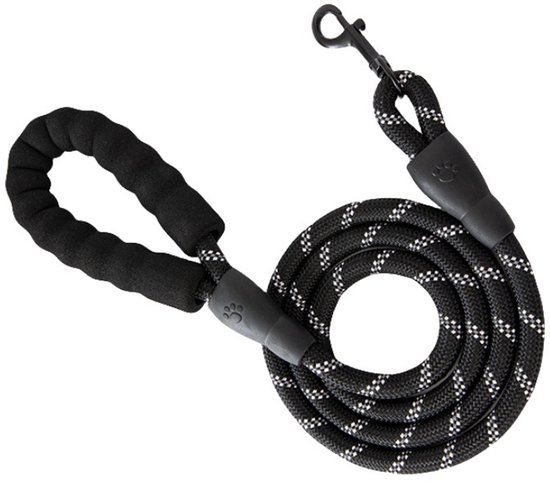 Reflecterende touwriem voor grote honden - 2m/3m/5m - duurzaam nylon - 1,2 cm dik - zwart - veilig lopen en controle Reflecterende touwriem voor grote honden - 2m/3m/5m - duurzaam nylon - 1,2 cm dik - zwart - veilig lopen en controle