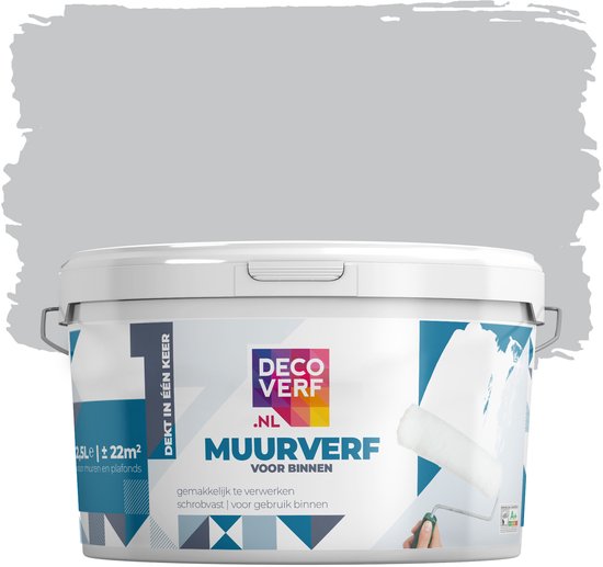 Decoverf muurverf mat kiezelgrijs, 2.5L