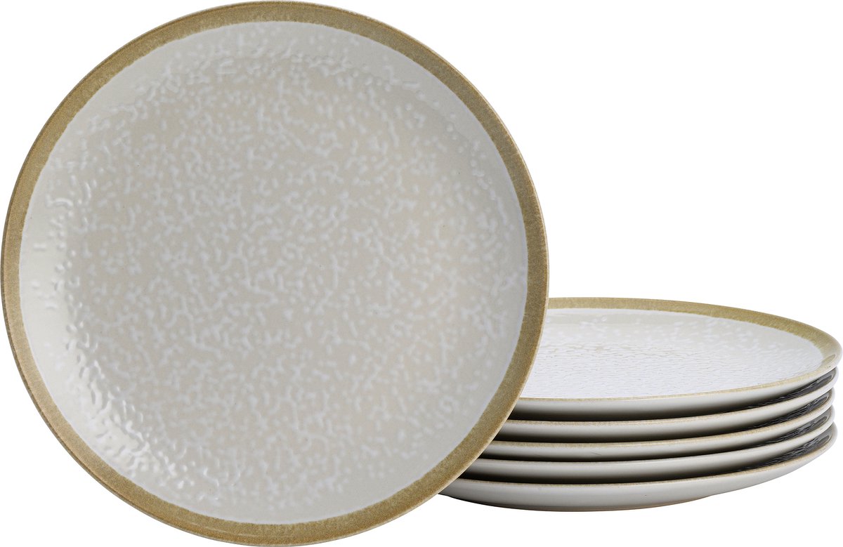 Lite-Body Hermes Ontbijtbord , Dessertbord - Set van 6 stuks - Ø20 cm - Stoneware - Beige wit