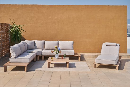 AXI Avery Salon de Jardin, angle, table basse, aspect bois, beige – Salon de jardin avec table - Structure en aluminium thermolaqué - 5 personnes