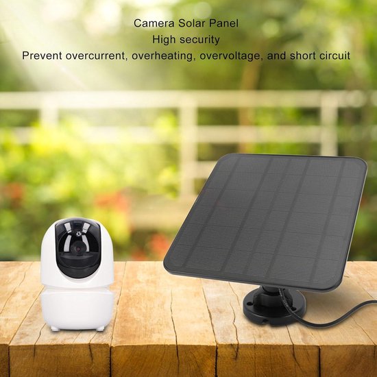 5W Zonnepaneel Voor Beveiligingscamera – Met Micro-USB & USB-C, IP65 Waterdicht, 3 Meter Kabel En 360° Beugel