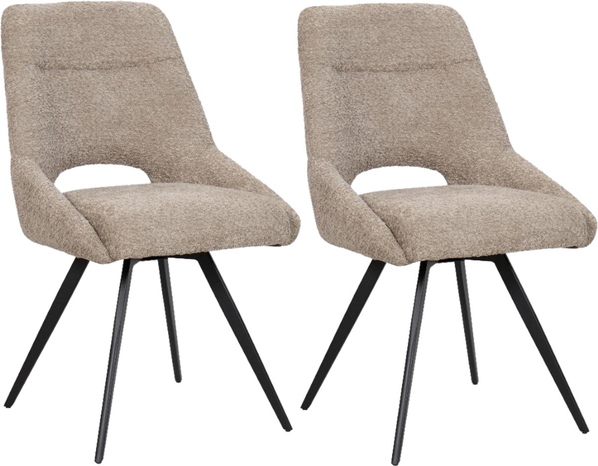 BukkitBow Eetkamerstoel / Keukenstoel - Geschikt als Make-up Stoel - Chenille & Metalen Onderstel - Chenille Stof - Taupe - 2 Stuks