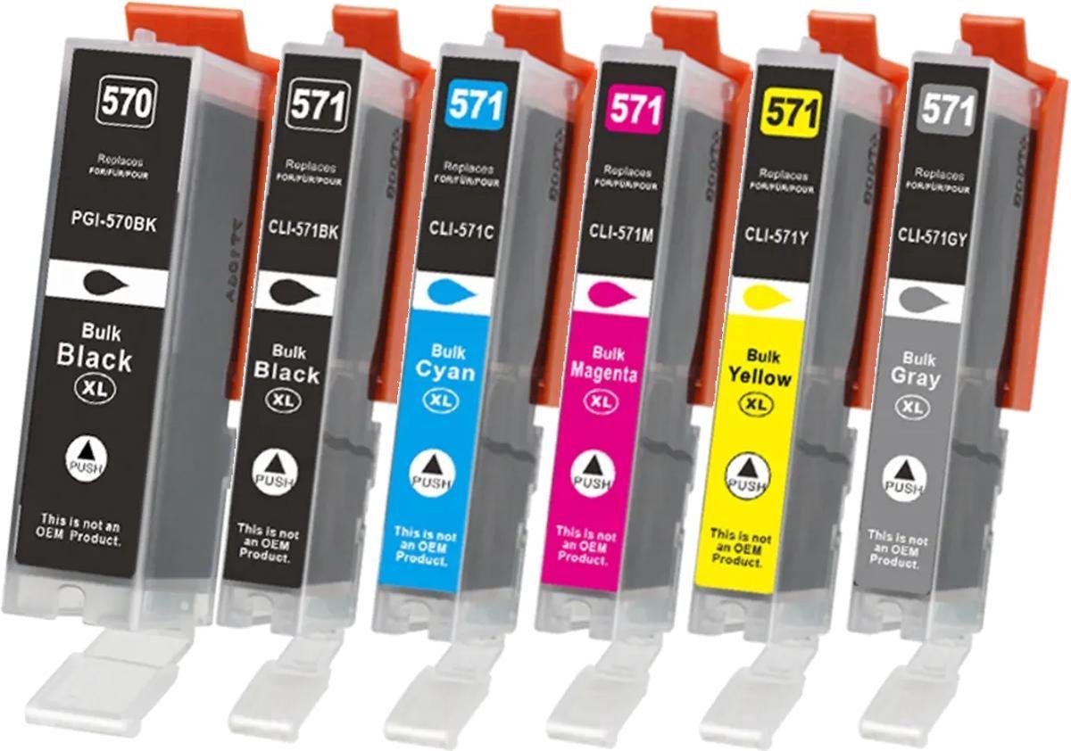 MediaHolland - Huismerk Inkt Cartridges geschikt voor Canon CLI571-PGI570 Printers - Set van 6 Stuks - 6 Kleuren - Geschikt voor Canon Inktpatronen, Cartridge
